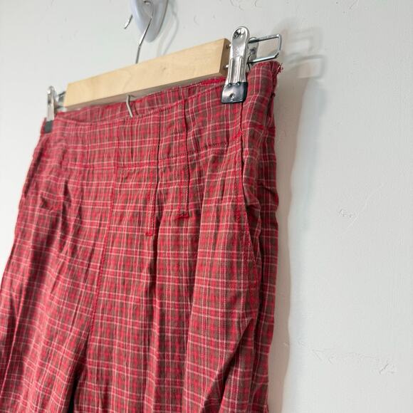 Free People Women's Sofia Wide Flare Pants Stretch High Rise Red Brown Plaid 2 - Picture 6 of 11